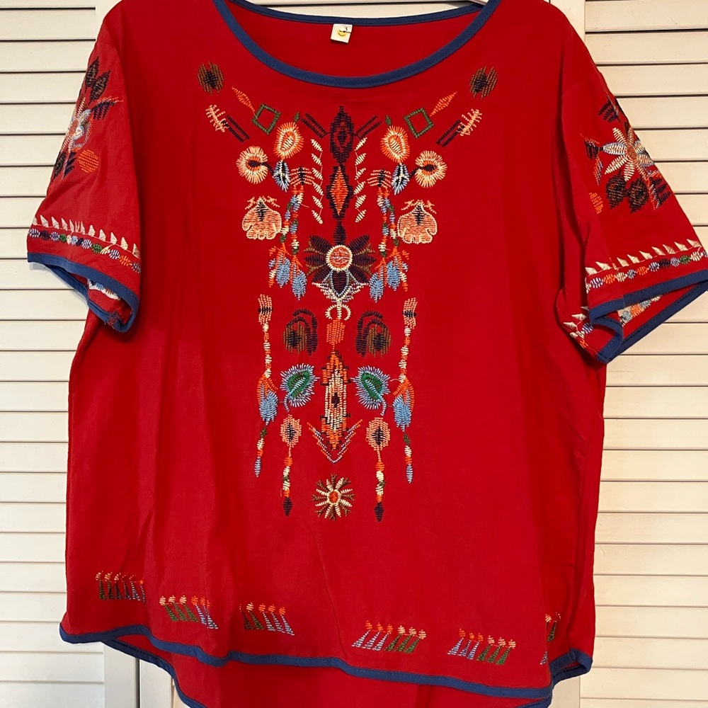 Embroidered Red Women's Top